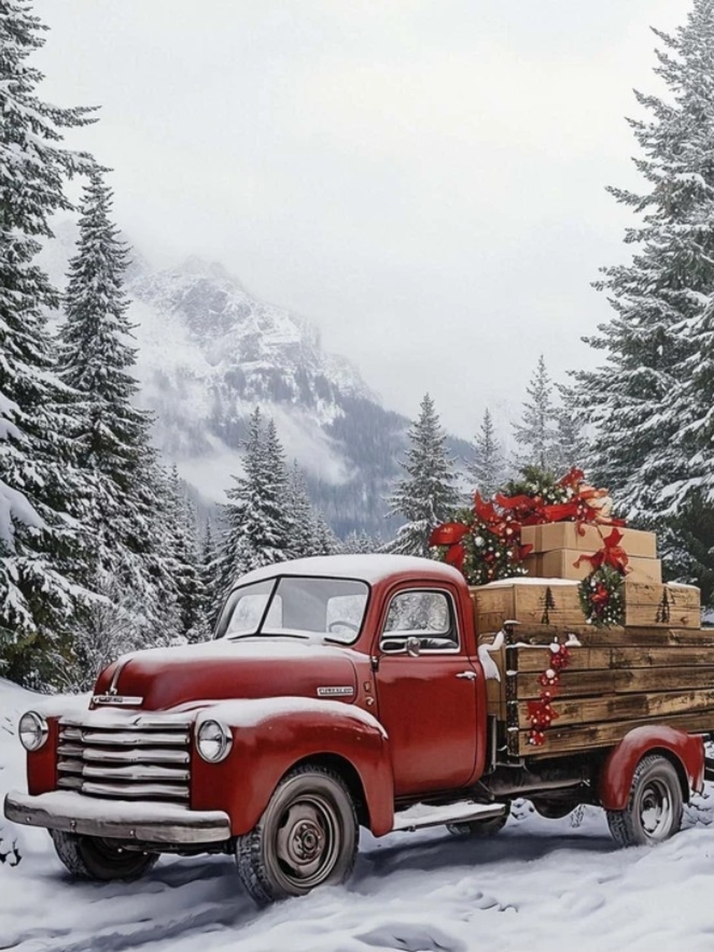 Classic Red Holiday Truck Wall Art Print 8x10